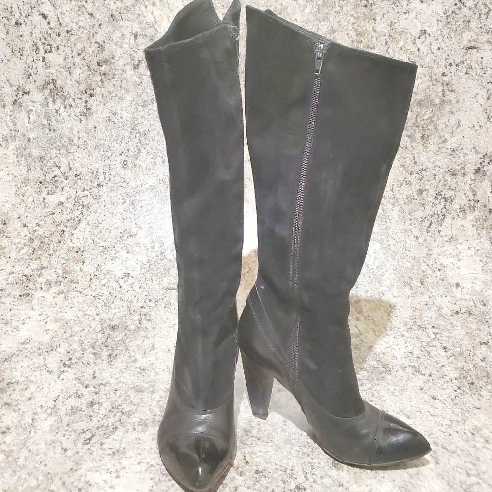 Arnold Churgin Black Velvet Knee Boots Size 37